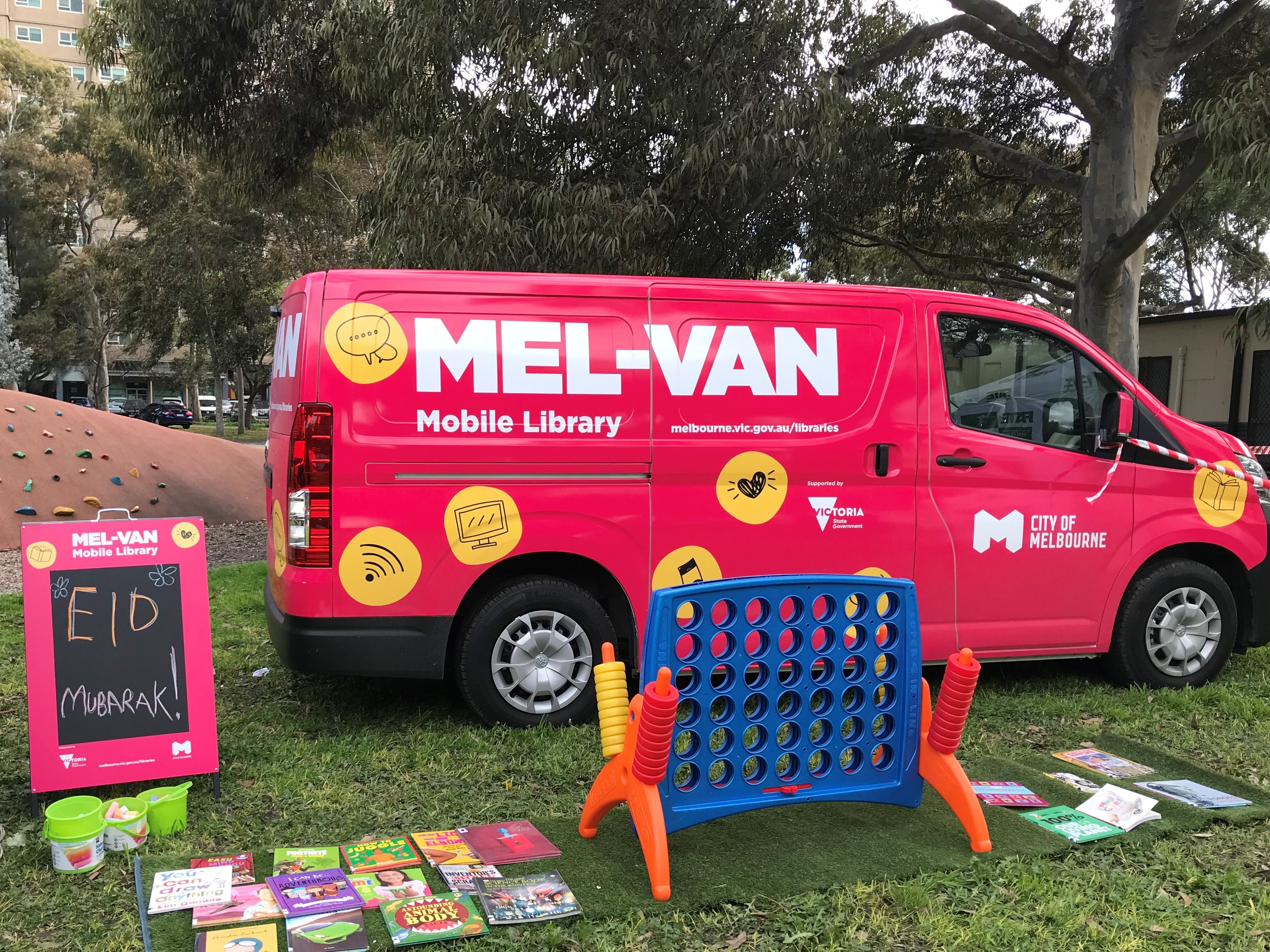 a range of games and other resources displayed near city of melbourne libraries mel-van
